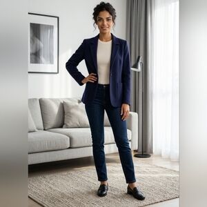 Vintage Wool Cucumber Brand Open Front Navy Blazer Size 5 Office Jacket